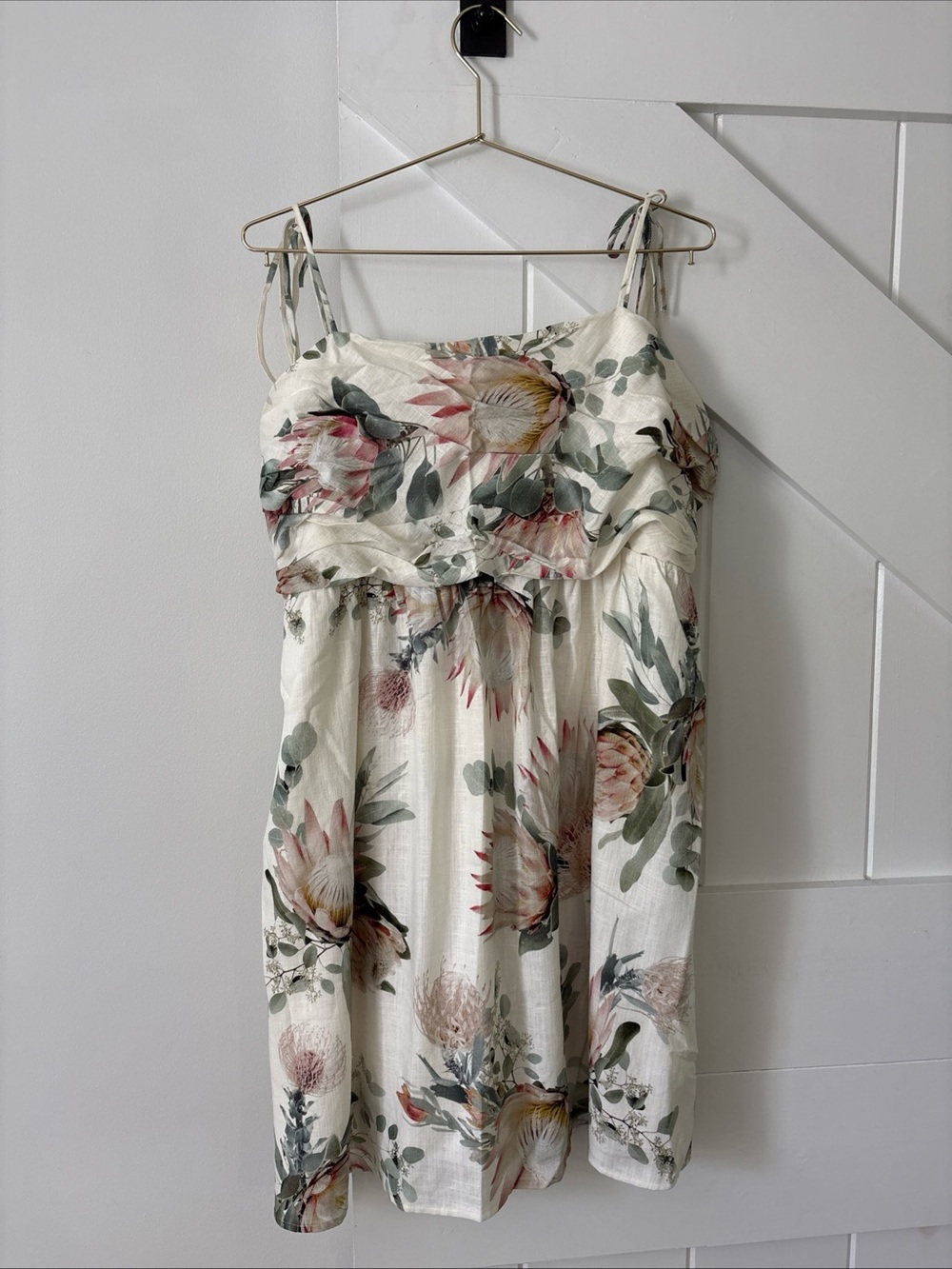 NWT Express Linen Blend Floral Ruched Mini Babydoll Dress Size XL Lined Chic